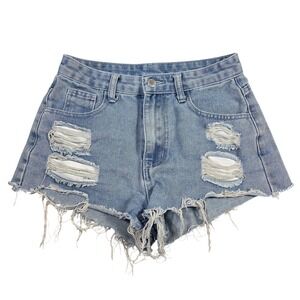 SHEIN Teen Skater Distressed Denim Cutoff Shorts Light Wash Ripped Frayed 12 13Y